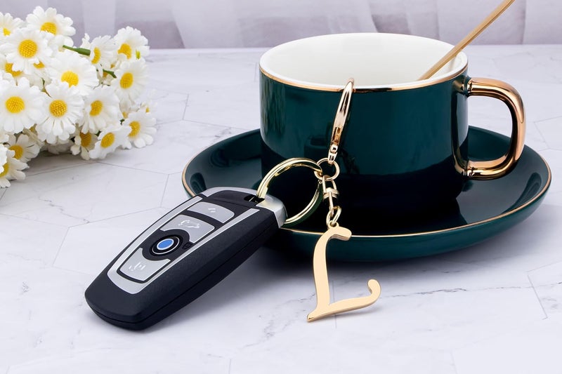 Suweibuke Cute Stainless Steel Gold Initial Letter Keychain for Women Girl, Charms for Key Handbag Backpack Bag, Personalized Gift - Image 3
